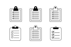 exhaustivo papel Lista de Verificación conjunto de íconos plantillas para eficiente planificación vector