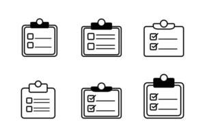 exhaustivo papel Lista de Verificación conjunto de íconos plantillas para eficiente planificación vector