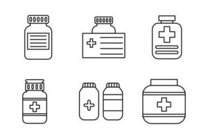 farmacéutico contenedores y médico suministros íconos vector