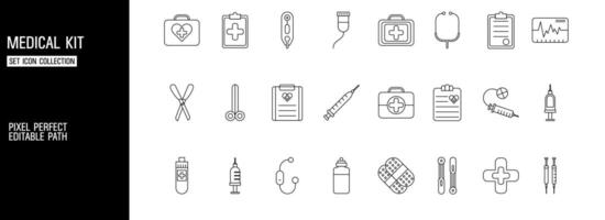 Emergency Medical Kits and Equipment Icon Set for Healthcare vector