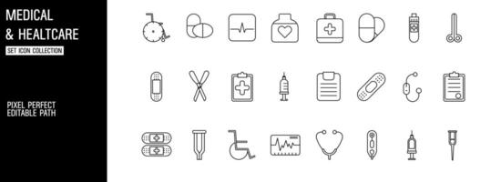 Emergency Medical Kits and Equipment Icon Set for Healthcare vector