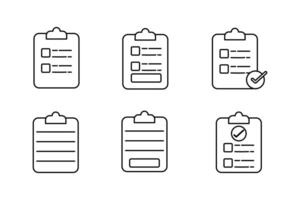 exhaustivo papel Lista de Verificación conjunto de íconos plantillas para eficiente planificación vector