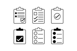exhaustivo papel Lista de Verificación conjunto de íconos plantillas para eficiente planificación vector