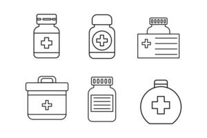 farmacéutico contenedores y médico suministros íconos vector