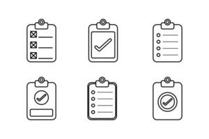 exhaustivo papel Lista de Verificación conjunto de íconos plantillas para eficiente planificación vector