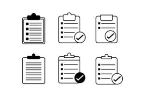 exhaustivo papel Lista de Verificación conjunto de íconos plantillas para eficiente planificación vector