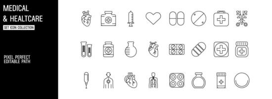 Emergency Medical Kits and Equipment Icon Set for Healthcare vector