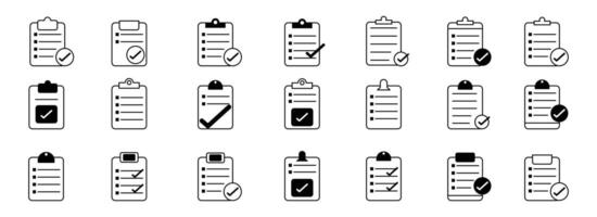 exhaustivo papel Lista de Verificación conjunto de íconos plantillas para eficiente planificación vector