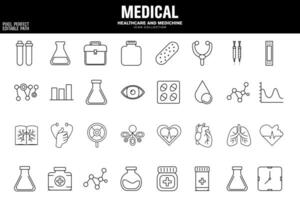 Emergency Medical Kits and Equipment Icon Set for Healthcare vector