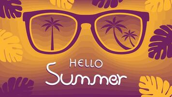 Abstract colorful summer background with palm trees on sunglasses, illustration vector