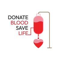 donate blood save life design, a bottle is attached to a stand and from it the blood is flowing into the heart. vector