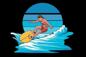 ladies surfing beach illustration design vector