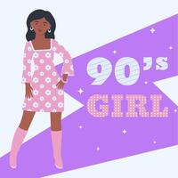 A girl in a retro-style dress. 90 characters. y2k characters. Fashion of the 90s. vector