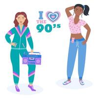 A set of girls in retro style. 90 characters. y2k characters. Fashion of the 90s. vector