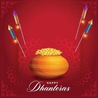 creative dhanteras festival card design with rocket fire cracker vector