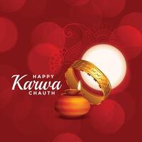 happy karwa chauth beautiful red background with full moon vector