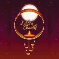 lovely happy karwa chauth card design background vector