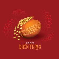 kalash con dorado monedas contento Dhanteras festival tarjeta vector