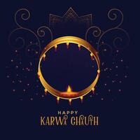 decorative happy karwa chauth festival card design vector