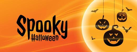 spooky halloween banner with hanging pumpkin shapes vector