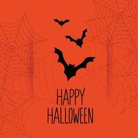 halloween orange background with flying bats vector