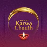 lovely karwa chauth indian festival greeting with decorative elements vector