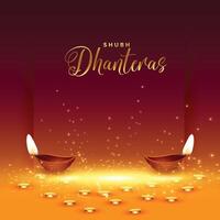happy dhanteras card with golden coin and diya vector