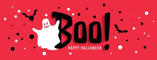 happy halloween celebration banner with white ghost vector