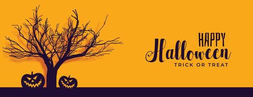 happy halloween banner with scary tree and pumpkin vector