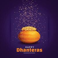 happy dhanteras wishes festival card with golden coins vector