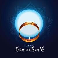 indian karwa chauth festival card design with full moon vector