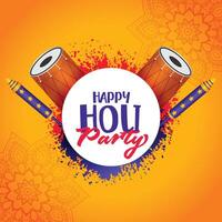 happy holi party background with pichkari and dhol vector