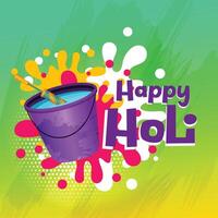 happy holi color water bucket and pichkari background vector