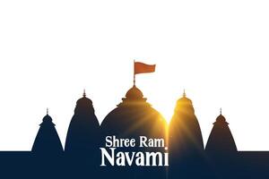 shree RAM navami deseos tarjeta con templo y pecado rayos vector