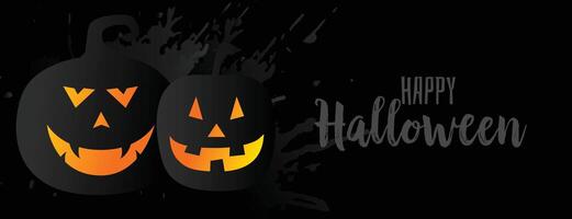 black halloween background with two pumpkins vector