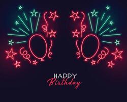 neon style happy birthday banner with balloons vector