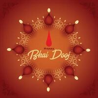 happy bhai dooj background with diya decoration vector