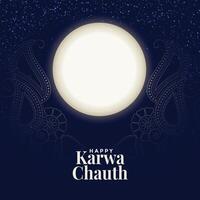 happy karwa chauth full moon decorative festival card design vector