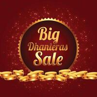 big dhanteras sale festival banner with golden coins vector