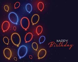 happy birthday card in neon balloons decoration design vector