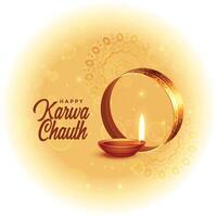 happy karwa chauth festival card with diya design vector