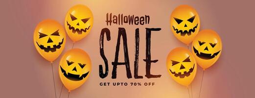 happy halloween festival sale banner with laughing scary balloons vector