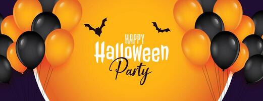 happy halloween party banner with balloons decoration vector