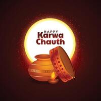 beautiful karwa chauth festival card design with decorative elements vector