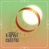 creativo contento karwa chauth festival tarjeta con lleno Luna vector