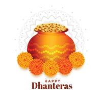 oro monedas maceta con maravilla flor para Dhanteras vector