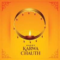 karwa chauth festival celebration card with diya vector