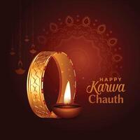 beautiful happy karwa chauth festival card design vector