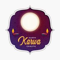 traditional karwa chauth festival background with full moon and diya vector