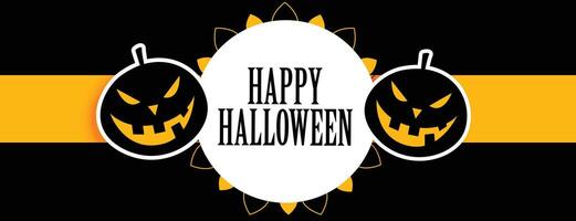 happy halloween black and yellow banner with laughing pumpkins vector